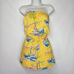 Kimchi Blue Size L Romper Strapless Shorts Yellow Sailing 100% Cotton Pockets